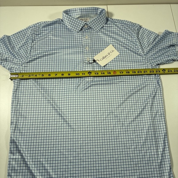 NEW Collars and Co. Dress Polo Shirt Large Relaxed Blue White Plaid Office - Picture 6 of 9